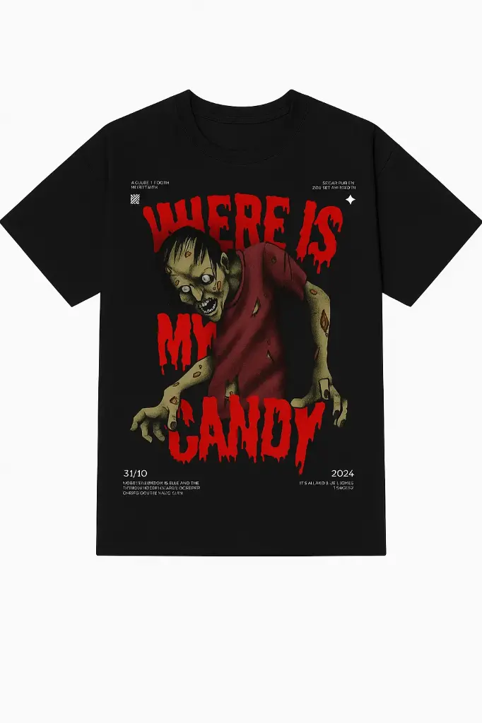 “Where Is My Candy” Halloween Zombie Graphic Tee T-shirt